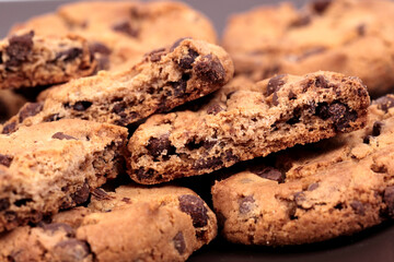 Homemade cookies with chocolate pieces in composition.