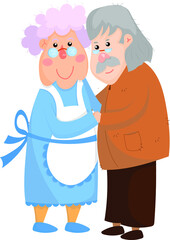 vector illustration of cute old men dancing a slow dance on a white background. illustration for a postcard and for the day of the elderly