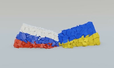shattered broken symolic flags of Russia and Ukraine