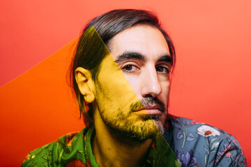 Man with blue color filter