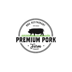 Pig farm animal logo on the prairie, premium pig animal