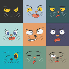 A collection of nine Illustrations cute cat expression with black cat