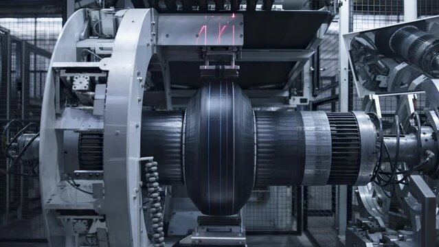 Car tyre manufacture automat working process in modern technological workshop