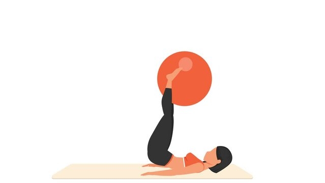 Reverse crunch exercise. Female workout with fitball.