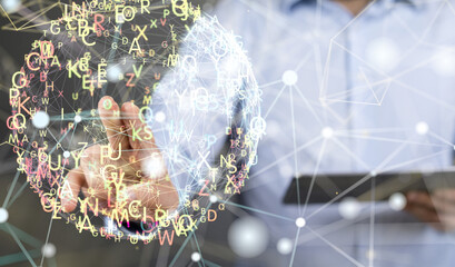 holding 3D rendering group of blue people