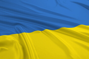 Ukrainian state national flag. A blue-yellow fabric flag waving in the wind. State symbol of Ukraine. UA
