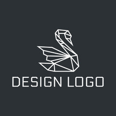 paper swan or goose lines origami logo design vector icon symbol illustration