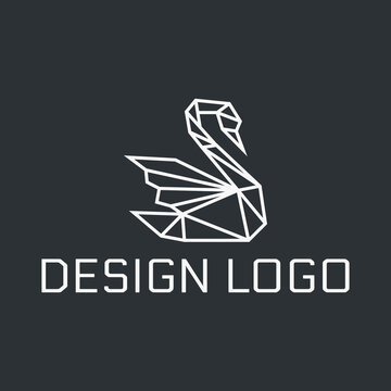 paper swan or goose lines origami logo design vector icon symbol illustration