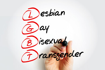 LGBT - lesbian, gay, bisexual, transgender acronym text with arrows, acronym text concept with marker