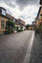 Fototapeta na wymiar View of a street in central Lund, Sweden.
