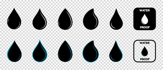 Waterdrop Icon Set - Flat Vector Illustrations Isolated On Transparent Background