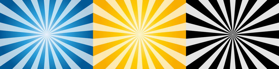 Sunburst Background Set - Blue, Yellow And BlackVector Illustrations