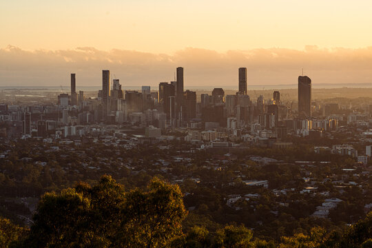 A sunrise over Brisbane City, Queensland, Australia. Brisbane is the capital city of Queensland, the second largest state of Australia.