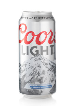 LONDON,UK - FEBRUARY 01,2022: Coorls Light original lager beer on white background.