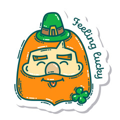 Colorful St. Patrick's Day doodle style hand-drawn sticker with simple engraving effect. Cute Irish holiday symbols and elements collection.