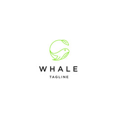 Green whale leaf line logo icon design template