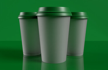 Isolated Coffee cup mockup with black lid on black background. 3d render