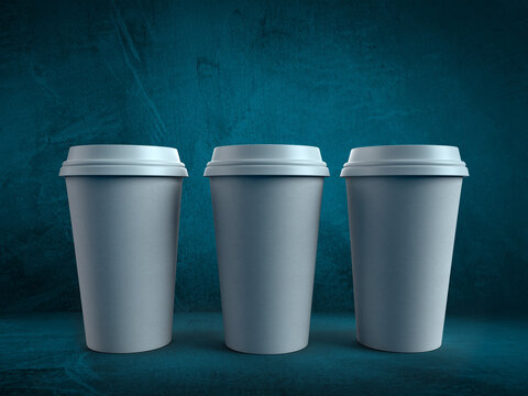 Isolated Coffee cup mockup with black lid on black background. 3d render