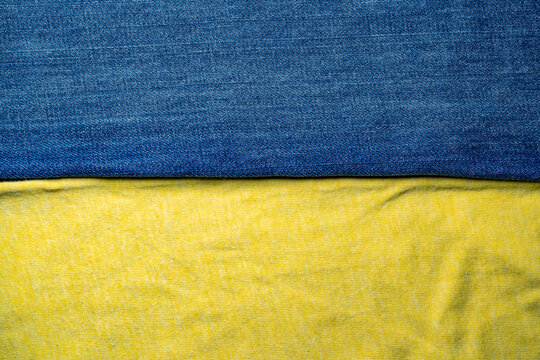 Ukraine flag made from blue Jeans and yellow cotton