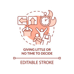 Giving little and no time to decide terracotta concept icon. Manipulation example abstract idea thin line illustration. Isolated outline drawing. Editable stroke. Arial, Myriad Pro-Bold fonts used