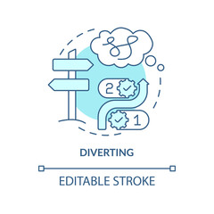 Diverting turquoise concept icon. Gaslighting behaviour red flag abstract idea thin line illustration. Psychological abuse. Isolated outline drawing. Editable stroke. Arial, Myriad Pro-Bold fonts used