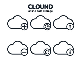 Icon set of a Cloud with Various symbols beside.