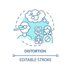 Distortion turquoise concept icon. Emotional manipulation abstract idea thin line illustration. Distorting reality. Isolated outline drawing. Editable stroke. Arial, Myriad Pro-Bold fonts used