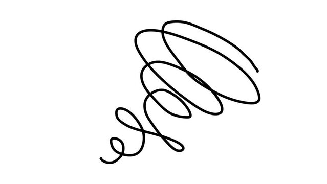 Messy, complex, tangled, thick wire tornado with black, white, and green chromakey background in hand-drawn, doodle style low frame rate animation. 