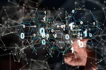 Neural network 3D illustration. Big data and cybersecurity