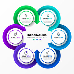 Infographic template with icons and 6 options or steps. Circle