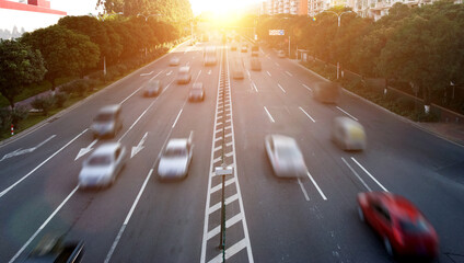 speed evening traffic, motion blur.