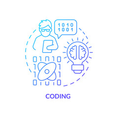 Coding blue gradient concept icon. Computer programming language. Computer tasks. Major digital skills abstract idea thin line illustration. Isolated outline drawing. Myriad Pro-Bold fonts used