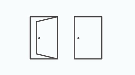 Open and Closed Door Icon Set. Vector isolated linear set of door illustrations