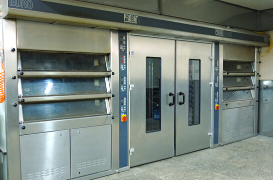 At the bakery: three-section electric oven prepared for baking bread, Probat