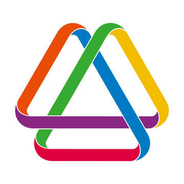 Trefoil knot icon made of intertwined color mobius stripes. Ancient viking valknut symbol.