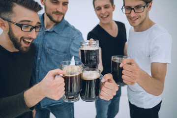 Funny young people with a beer mug full of beer