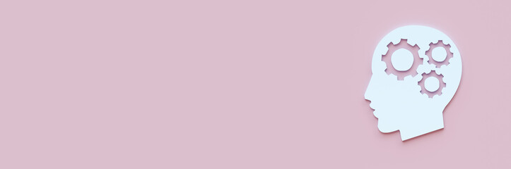 Human thinking concept  head and gears on soft blue background,genius person, 3D illustration, 3d render.