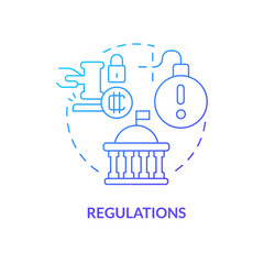 Regulations blue gradient concept icon. Crypto-currency weak point abstract idea thin line illustration. Laws and prohibitions related crypto. Isolated outline drawing. Myriad Pro-Bold font used