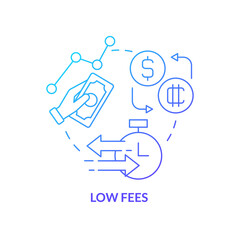 Low fees blue gradient concept icon. Crypto-currency competitive benefit abstract idea thin line illustration. Transferring crypto assets off. Isolated outline drawing. Myriad Pro-Bold font used