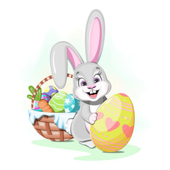 Cute bunny with easter egg and basket