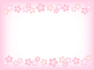 Fototapeta na wymiar パステルカラーの桜の花とピンクの背景画像/上下装飾・桜小さめ