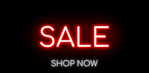 Sale neon banners, light signboard advertising.