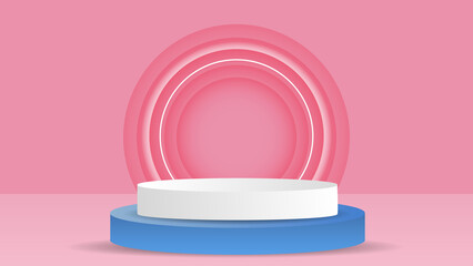 Abstract backdrop for product display , Blue and white podium on pink background  , 3d podium for presentation,  illustration 3d Vector EPS 10