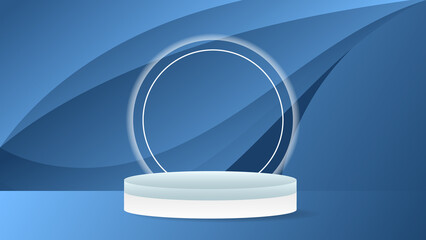 Blue Podium and minimal abstract background , 3D stage podium display product , stand to show cosmetic products ,illustration 3d Vector EPS 10