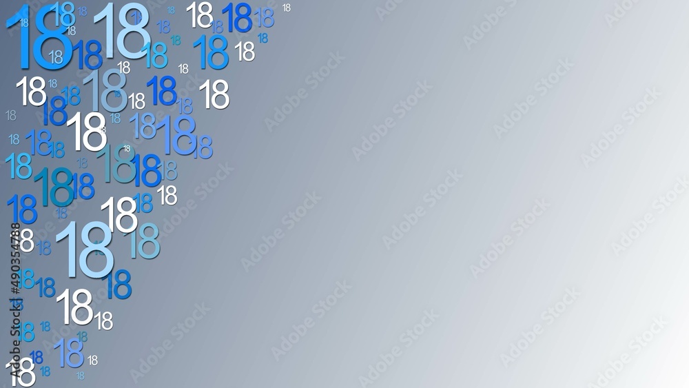 Poster greeting card with space for your text or signature - arrangement of multiple number 18 in different