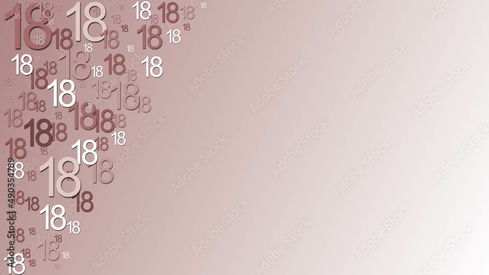 Poster greeting card with space for your text or signature - arrangement of multiple number 18 in different