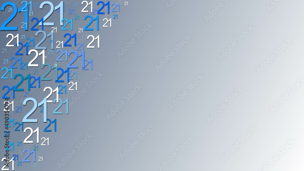 Poster greeting card with space for your text or signature - arrangement of multiple number 21 in different