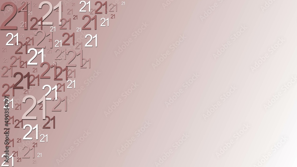 Poster greeting card with space for your text or signature - arrangement of multiple number 21 in different