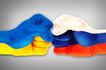 Concept conflict between Russia and Ukraine with confronted fists