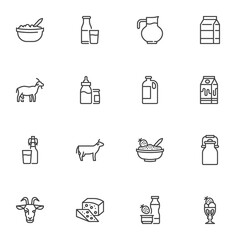 Milk products line icons set